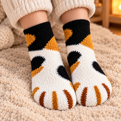 Chaussettes Minou – pattes de chat en velours corail