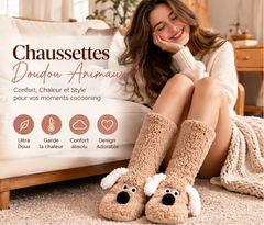 Chaussettes Toutou Femme - Pantoufles Douces en Peluche Antidérapantes Hiver