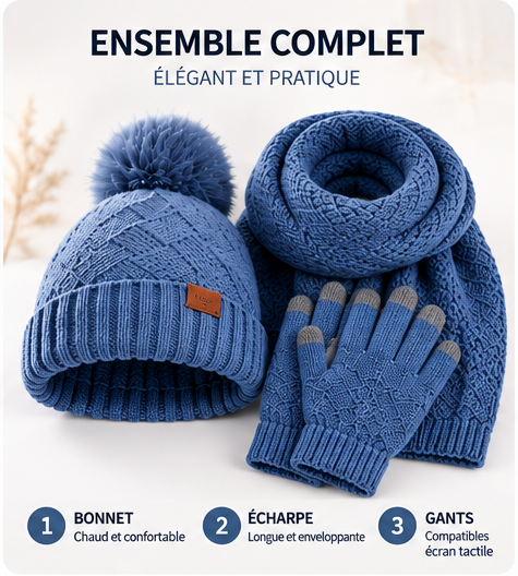 Ensemble Shita Femme 3 Pièces - Bonnet, Écharpe, Gants Polaire