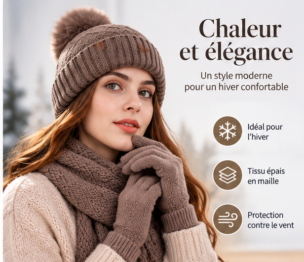Ensemble Shita Femme 3 Pièces - Bonnet, Écharpe, Gants Polaire