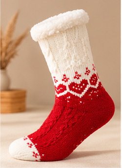 Chaussettes Cocooning Cœur Femme - Doublées Peluche Antidérapantes Hiver