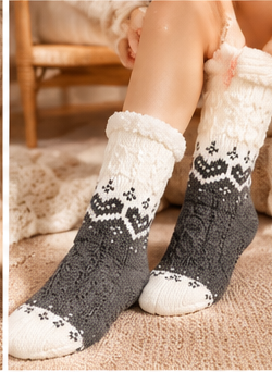 Chaussettes Cocooning Cœur Femme - Doublées Peluche Antidérapantes Hiver