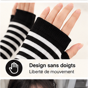 Mitaines Longues Rayées Femme - Manchettes Chauffe-Bras Coton Mi-Saison
