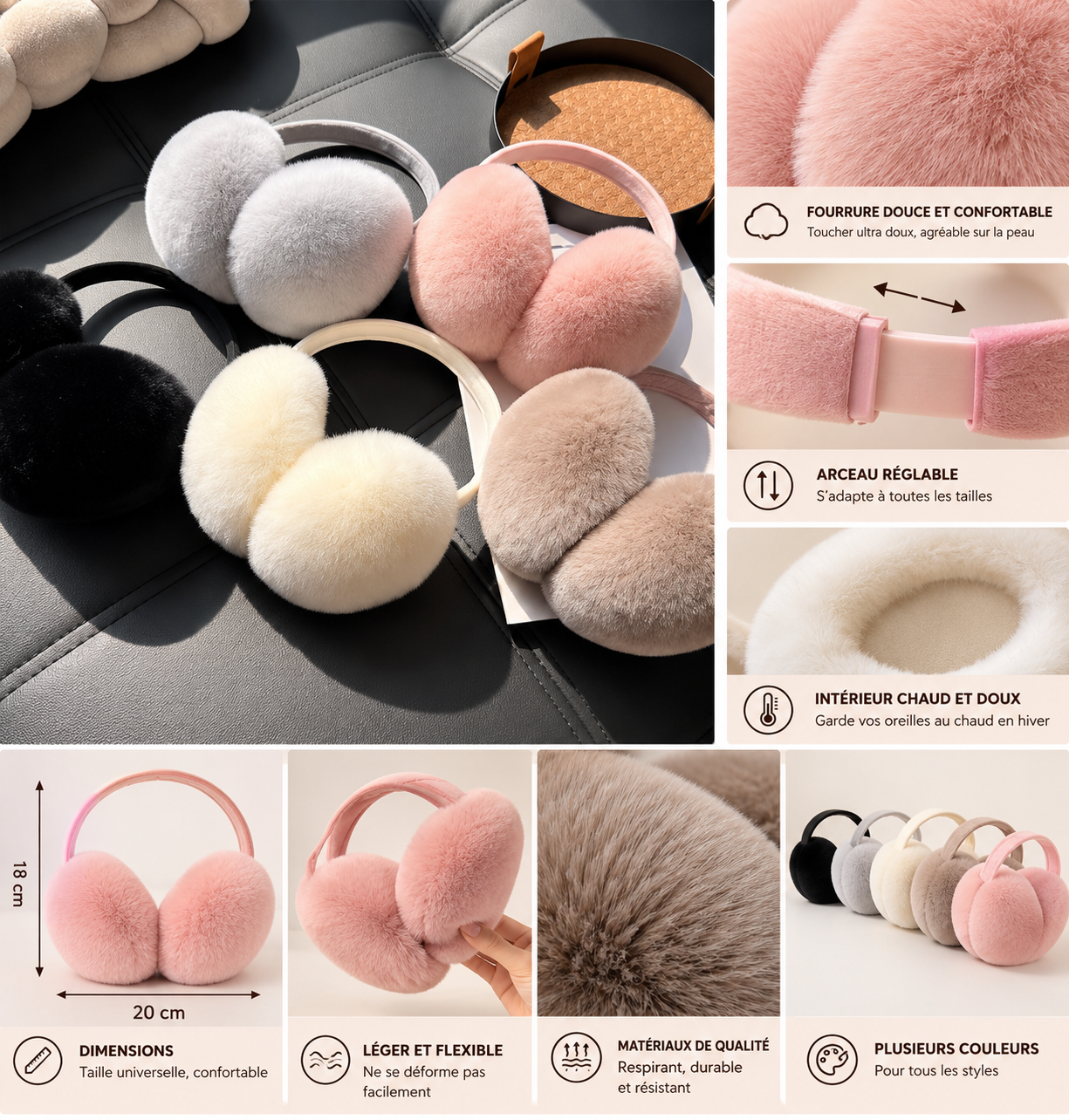 Cache-Oreilles Femme - Peluche Fausse Fourrure Chaud Hiver