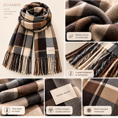 Écharpe Écossaise Femme - Châle à Franges Chaud Automne Hiver