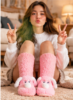 Chaussettes Toutou Femme - Pantoufles Douces en Peluche Antidérapantes Hiver