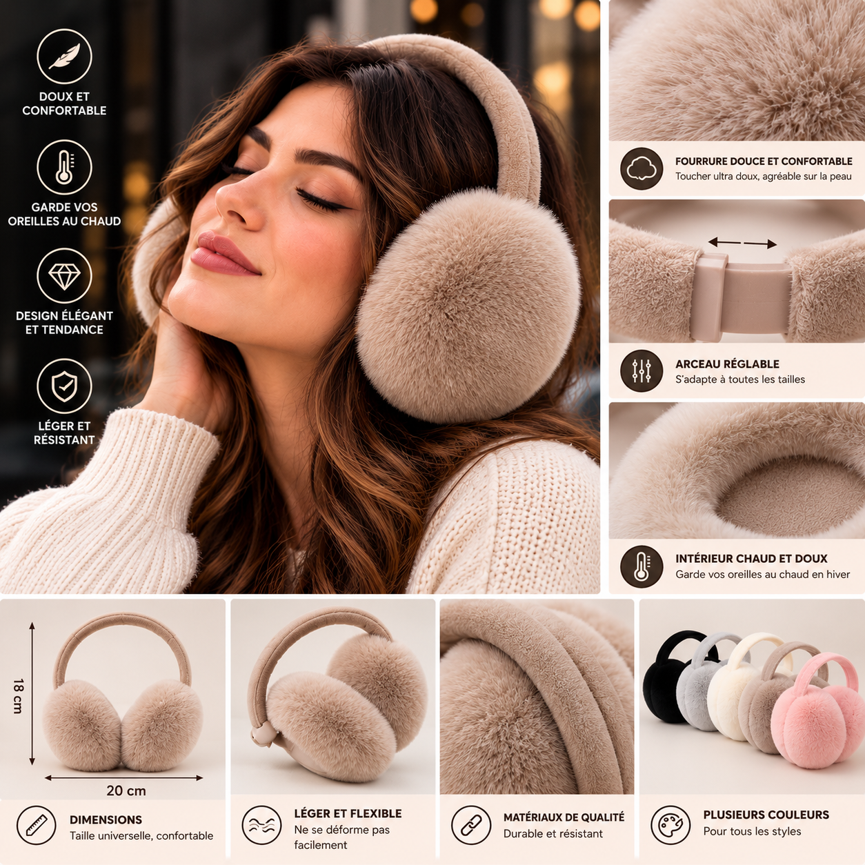 Cache-Oreilles Femme - Peluche Fausse Fourrure Chaud Hiver