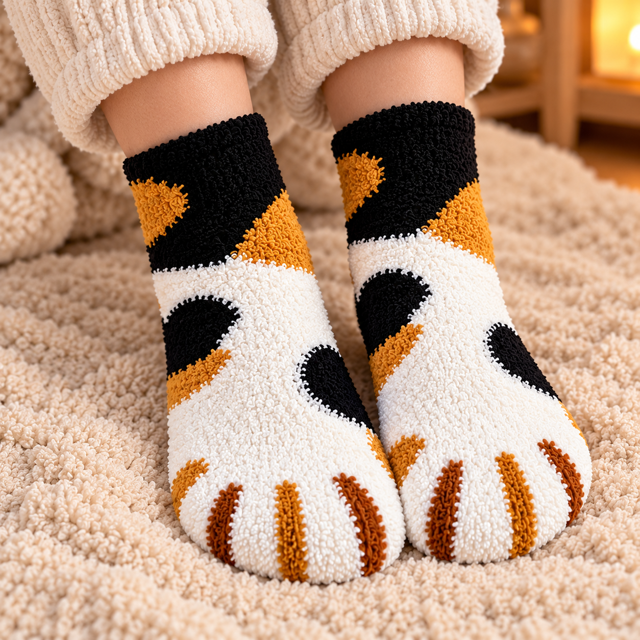 Chaussettes Minou – pattes de chat en velours corail