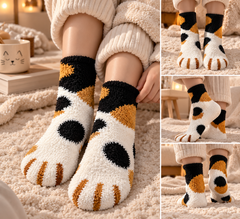 Chaussettes Minou – pattes de chat en velours corail