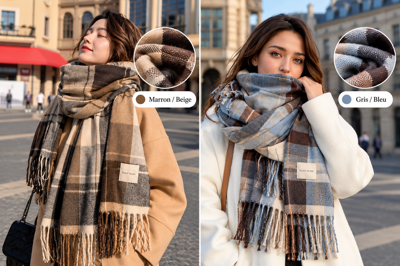 Écharpe Écossaise Femme - Châle à Franges Chaud Automne Hiver