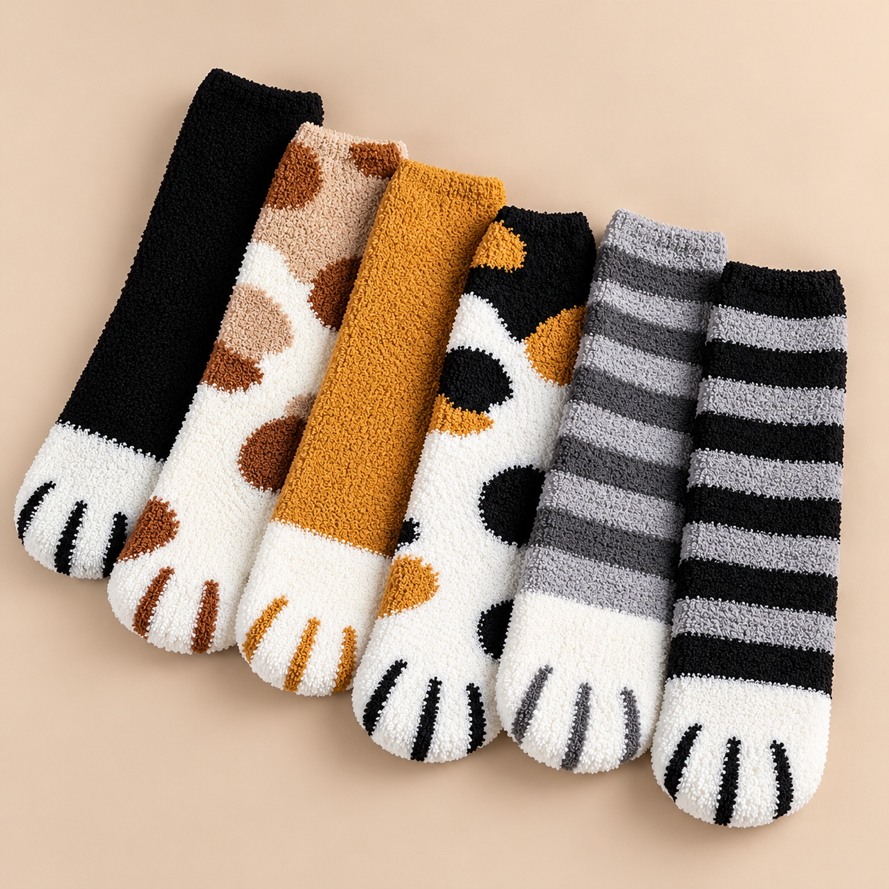 Chaussettes Minou – pattes de chat en velours corail