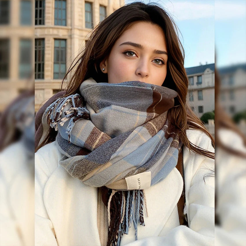 Écharpe Écossaise Femme - Châle à Franges Chaud Automne Hiver