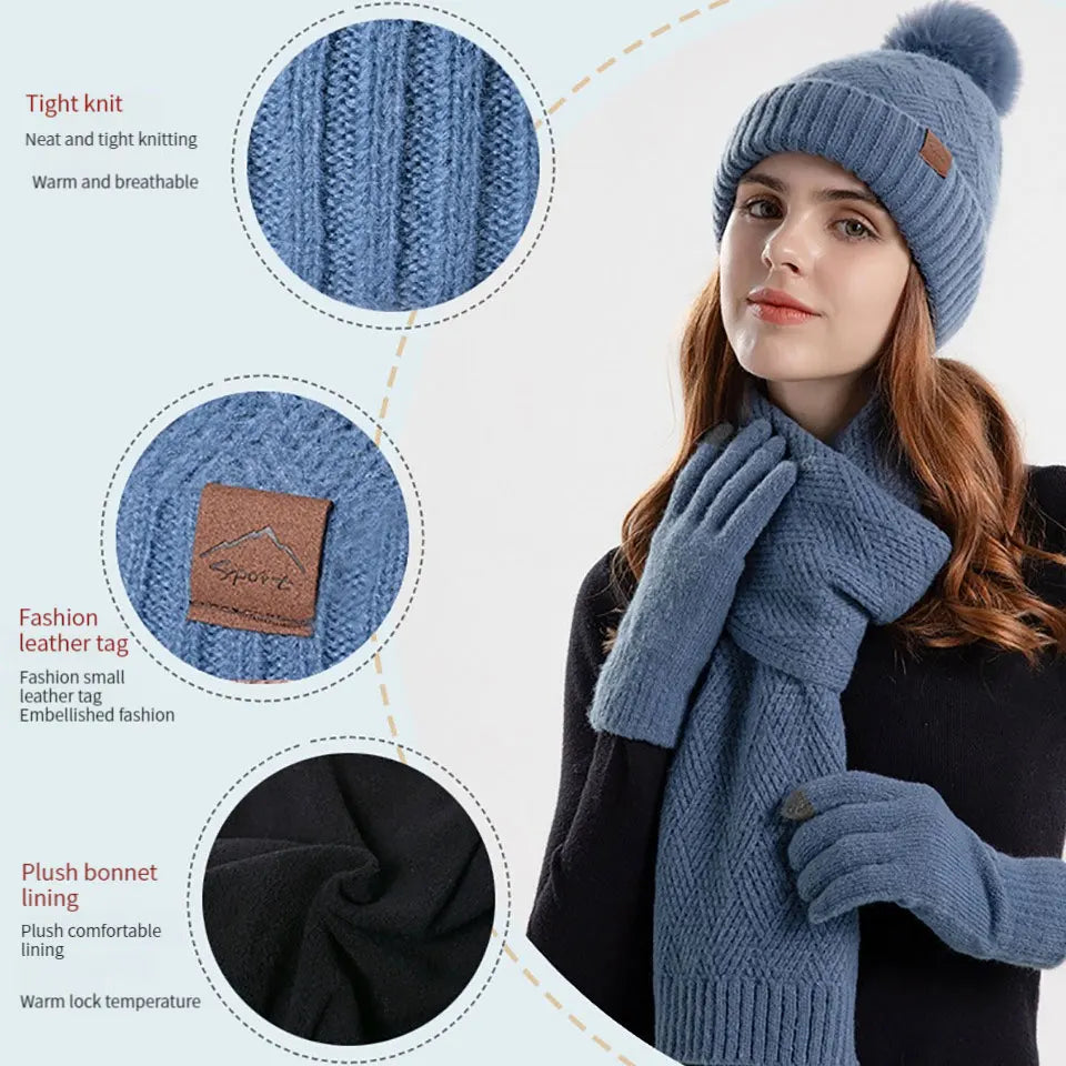 Ensemble Shita Femme 3 Pièces - Bonnet, Écharpe, Gants Polaire