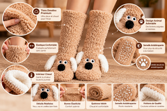 Chaussettes Toutou Femme - Pantoufles Douces en Peluche Antidérapantes Hiver