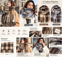 Écharpe Écossaise Femme - Châle à Franges Chaud Automne Hiver