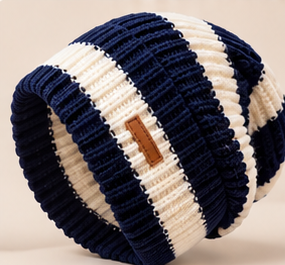 Bonnet Rayé Femme - Tricoté Ample Chaud Automne Hiver