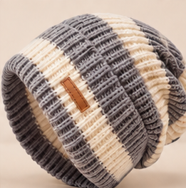 Bonnet Rayé Femme - Tricoté Ample Chaud Automne Hiver