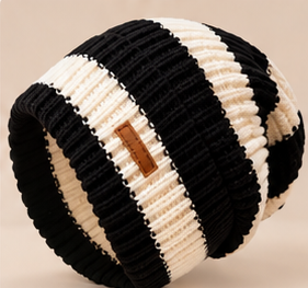 Bonnet Rayé Femme - Tricoté Ample Chaud Automne Hiver