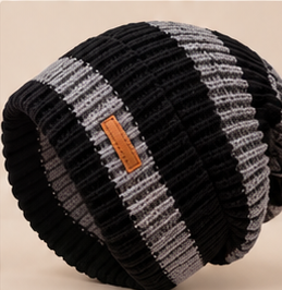 Bonnet Rayé Femme - Tricoté Ample Chaud Automne Hiver